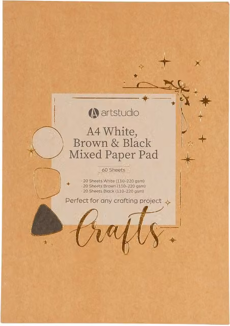 Art Studio Mixed Coloured Paper Pad, A4, Pack of 60