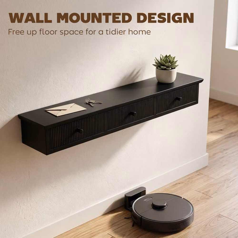 HOMCOM Modern Wall-Mounted Shelf, Black, W: 93 cm, D: 15 cm, H: 10 cm – 4