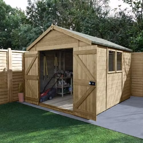Forest Garden Tongue and Groove Apex Shed with Double Doors and Window in Brown