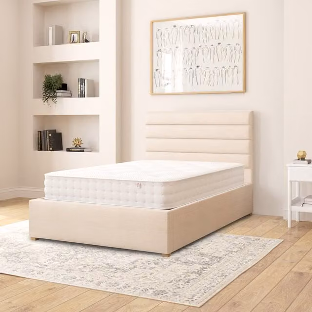 Aspire Kelly Fabric Ottoman Storage Bed in Beige and Yellow, W/D/H: 120 x 200 cm