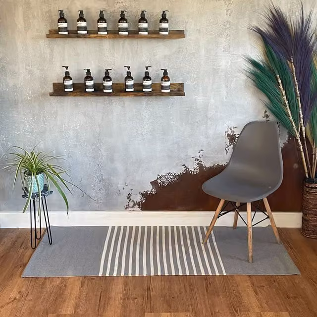 KDMK Grey Woven Cotton Rectangular Rug for Hallway or Bathroom