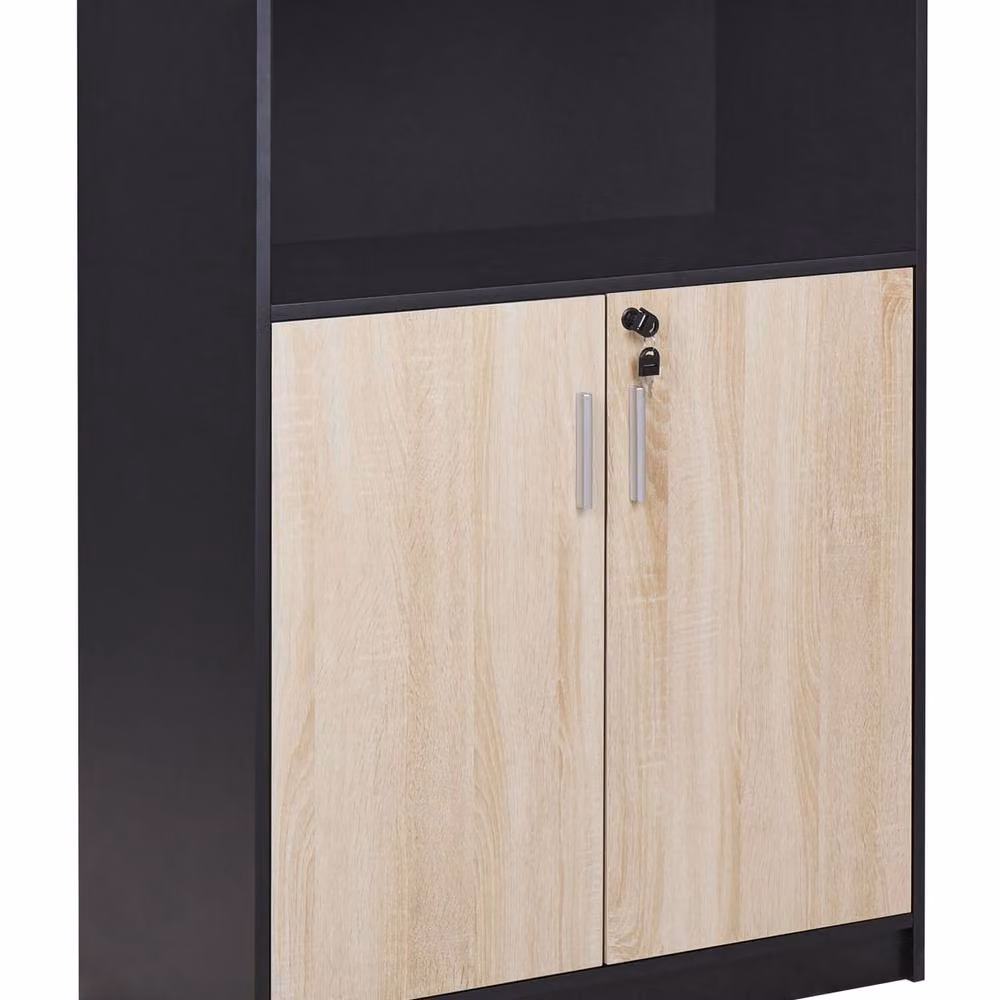 Wyld and Coco Modern 2 Door Lockable Storage Cabinet in Brown and Black, W/D/H: 80 x 40 x 117 cm – 2