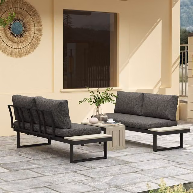 Outsunny 4 Seater Corner Garden Furniture Set with 2 Loveseats in Charcoal Grey