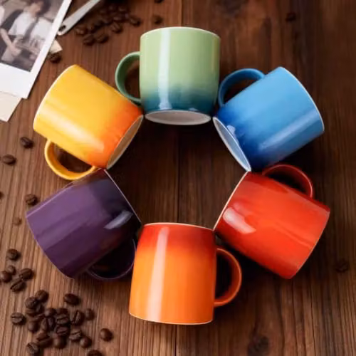 Simpa Set of 6 Multicolour Rainbow Stoneware Mugs, 350ml – 6