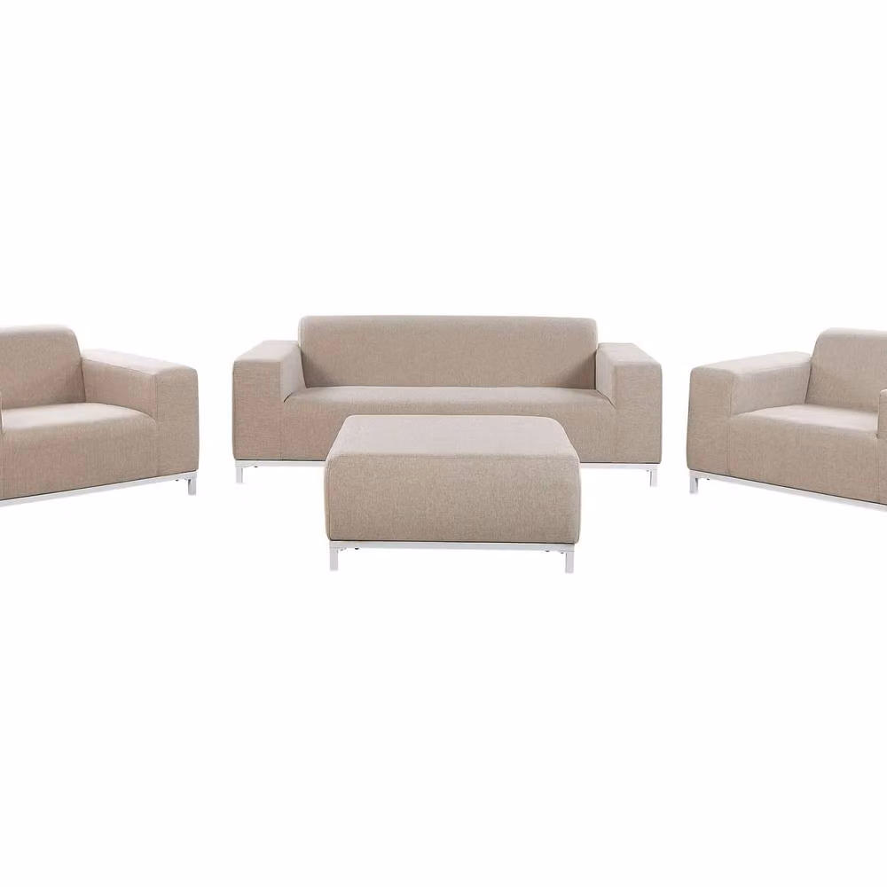 Wyld and Coco 5 Seater Beige Garden Sofa Set with Ottoman in Polyester Fabric and Aluminium – 2