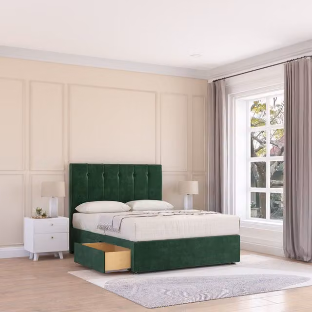 Sloomy Highbury Super King Divan Bed Base and 26 inch Struts Headboard in Emerald Green Velvet