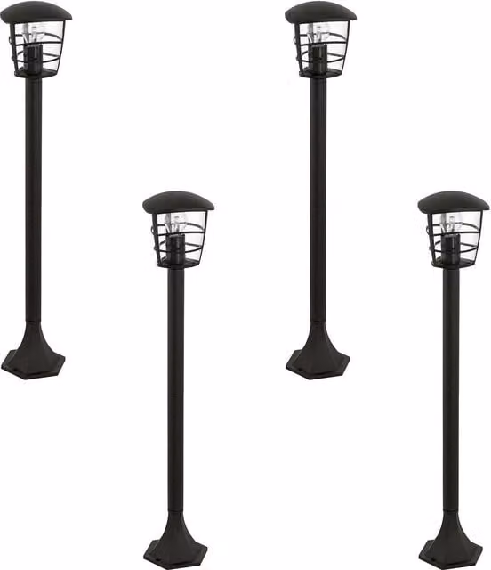 Loops 4 Pack Black Aluminium Outdoor Bollard Lanterns with IP44 Rating and E27 Bulb Compatibility