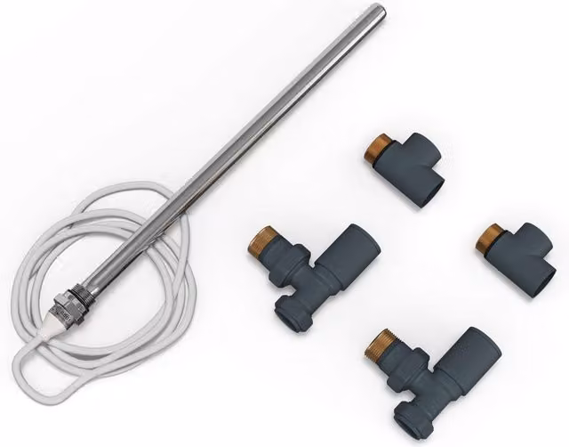 UK Radiators Talus Dual Fuel Towel Rail Kit in Anthracite, Width: 38.5 cm