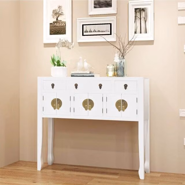 Berkfield Home Chinese Style Solid Wood Sideboard in White – 1