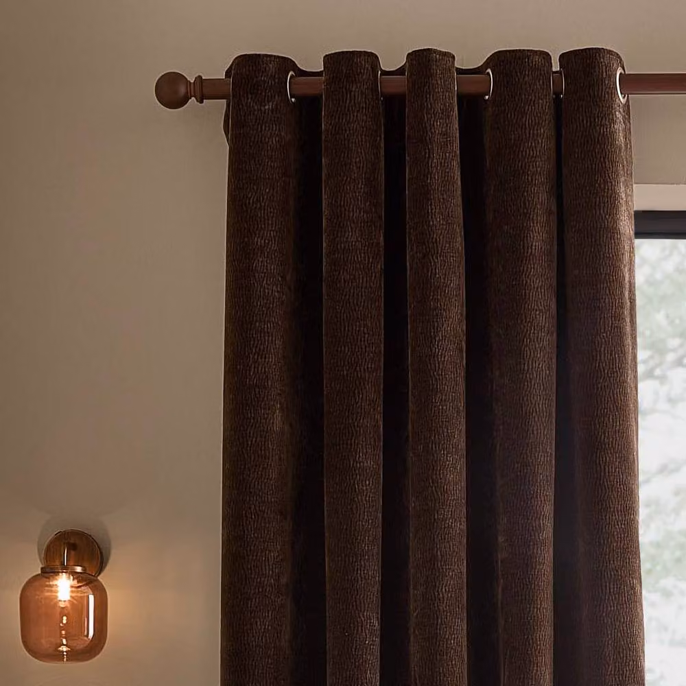 Yard Heath Brown Washed Velvet Fully Lined Eyelet Curtain Pair, Width: 168 cm, Drop: 183 cm – 3
