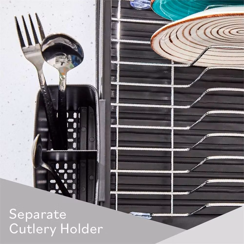 Benross Black Plastic Dish Drainer Rack with Drip Tray and Cutlery Holder – 4