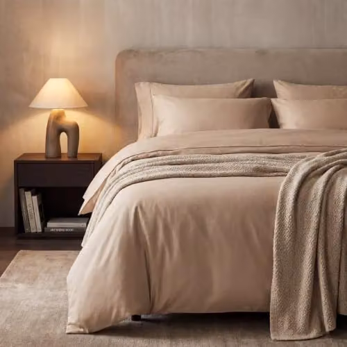Bedable Cotton Sateen Duvet Cover, 460 Thread Count, Beige, Single – 2