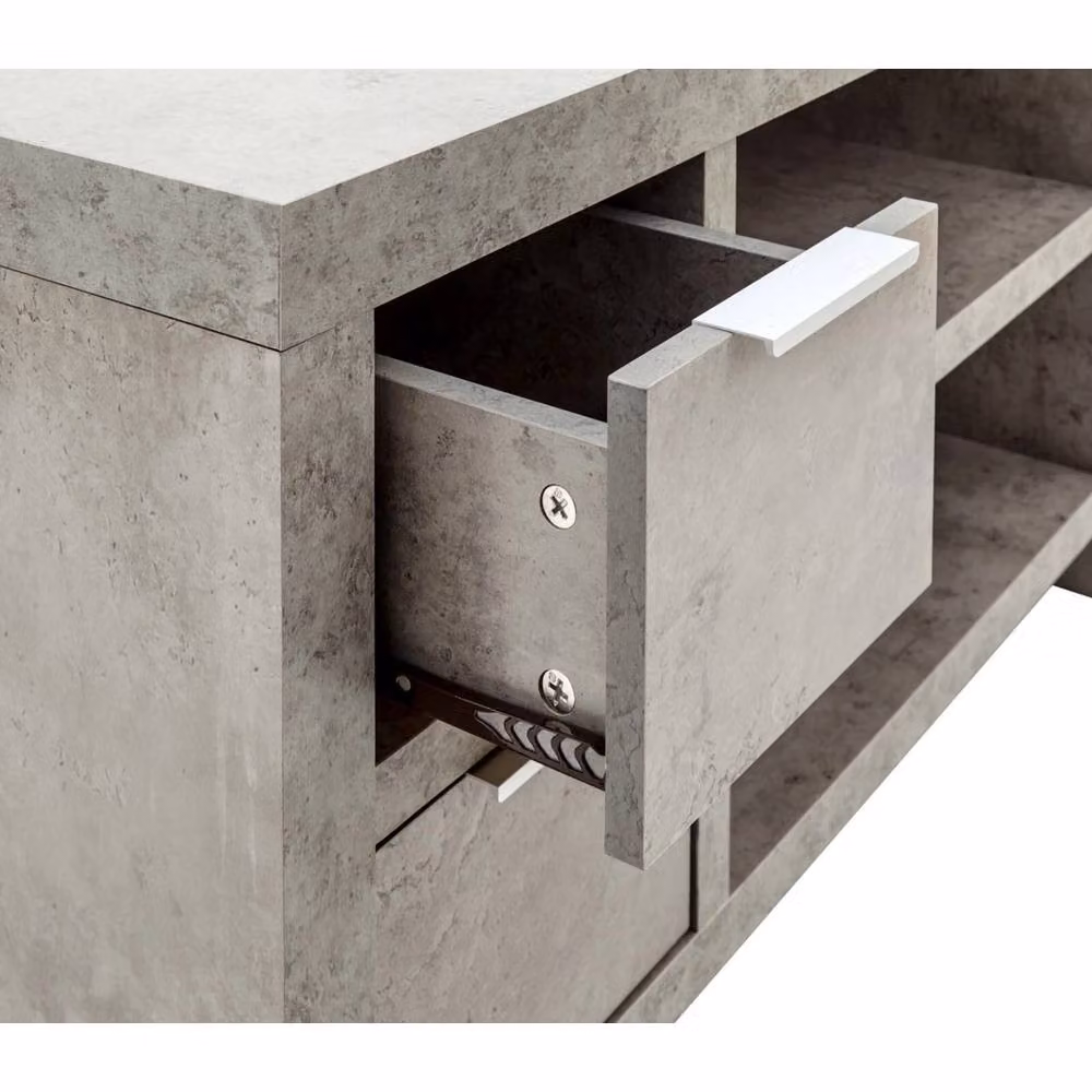 FORGEVIO Grey Concrete Effect Loft Style TV Media Entertainment Cabinet with 2 Drawers – 4