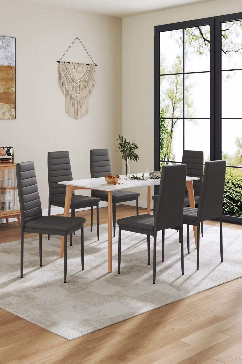 Living and Home Set of 6 Grey PU Leather Armless High Back Dining Chairs – 3