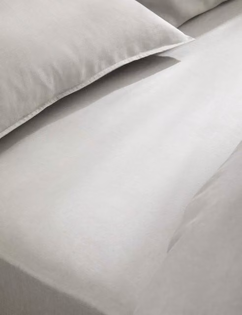 M&S Pure Linen Deep Fitted Sheet in Silver Grey, W/D/H: 180 x 200 cm