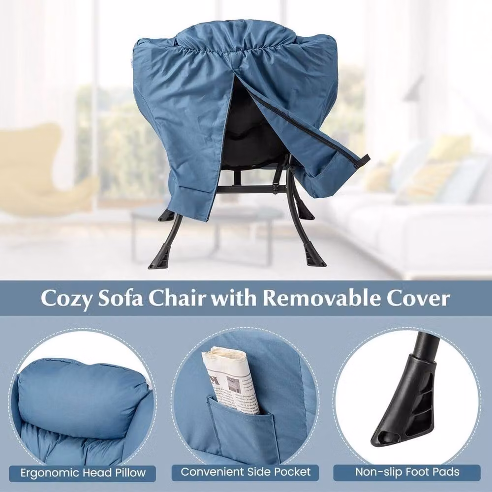 VOGREX Blue Lazy Lounge Chair with Ottoman and Microfibre Cushions and Powder Coated Steel Frame – 3