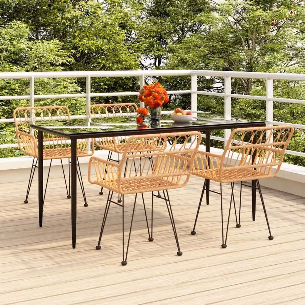 Berkfield Home 5 Piece Poly Rattan Garden Dining Set in Beige – 2