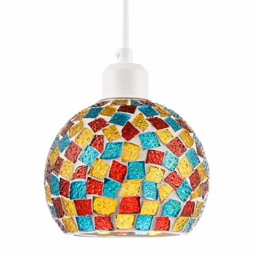 Happy Homewares Multicolour Geometric Mosaic Glass Dome Pendant Ceiling Lighting Shade W/D/H: 16 x 13 x 13 cm