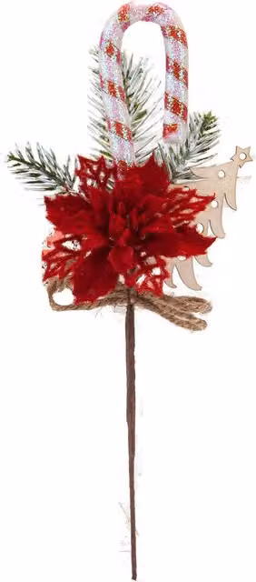 VFM e-Store Red Poinsettia Candy Cane Pick Christmas Decoration Ornament, 30 cm – 1