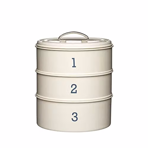 KitchenCraft Living Nostalgia 3-Tier Metal Cake Storage Tin Set in Beige, W: 22 cm, D: 27 cm