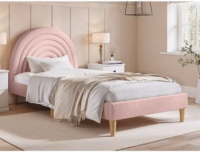 Flair Pink Bouclé Upholstered Single Bed, W: 90 cm, L: 200 cm