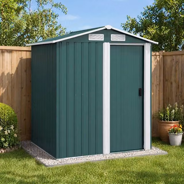 STILVORA Green Steel Garden Shed with Sliding Door and Window, W/D/H: 152 x 132 x 188 cm