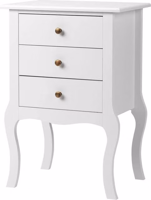 FORGEVIO 3 Drawer Bedside Table and Nightstand Cabinet in White