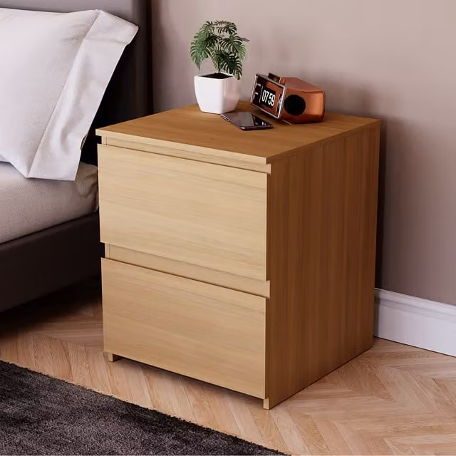 Vida Designs Denver 2 Drawer Bedside Table in Pine Wood, Width: 48 cm