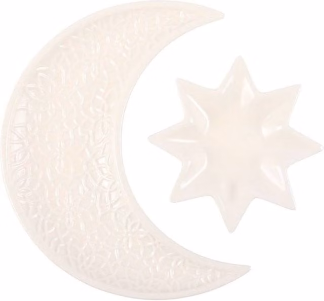 Something Different Crescent Moon and Stars Trinket Dish in White, W: 13.5 cm, D: 17.0 cm, H: 1.7 cm