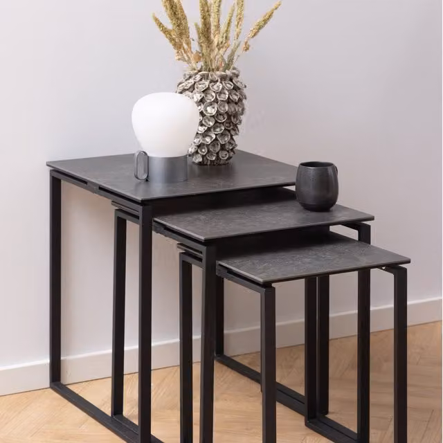 Furniture To Go Katrine Ceramic Nest of 3 Tables in Matt Black