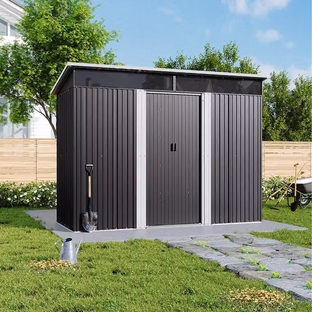 Breeins Metal Garden Storage Shed with Lockable Sliding Doors in Anthracite Black