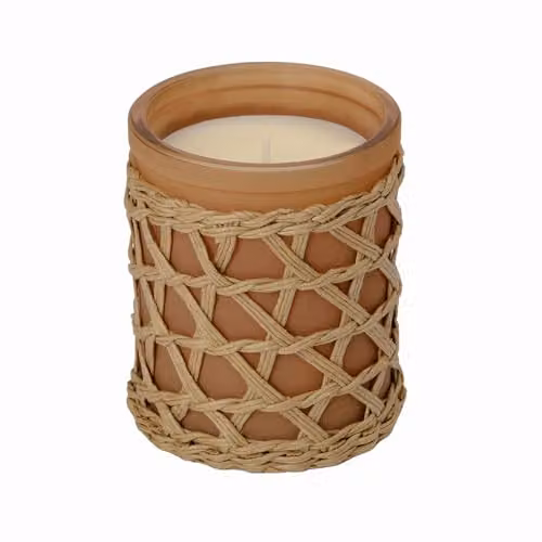 French Connection Scented Candle in a Transparent Round Glass Jar with Woody and Fresh Scents