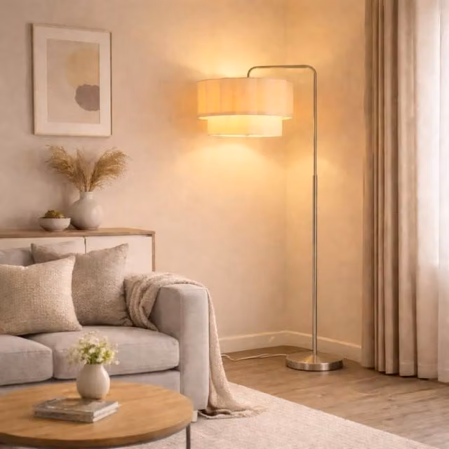 CGC Lighting Kyra Brushed Nickel Floor Lamp with Two Layer Scalloped Cream Fabric Lampshade – 1
