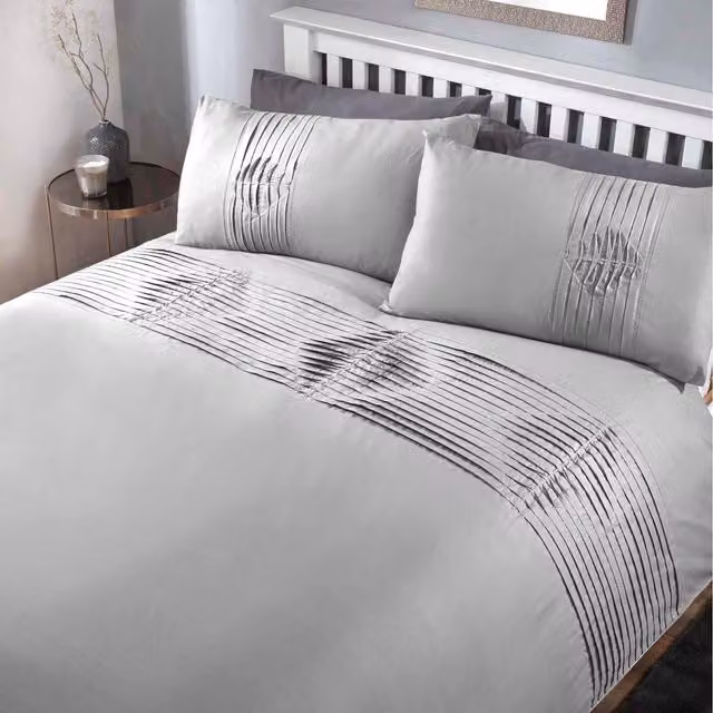 Rapport Home Boston Grey Polycotton Duvet Set and Pillowcase, Single, 90 x 200 cm