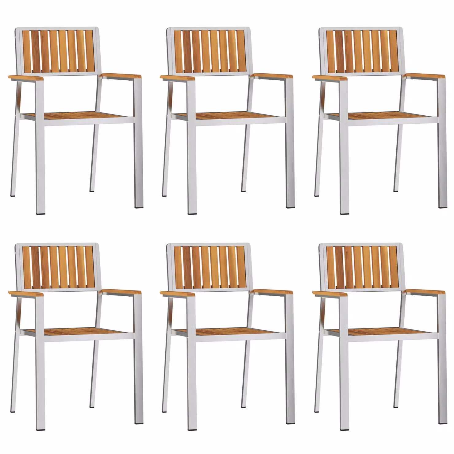 Berkfield Home Set of 6 Stacking Garden Chairs in Brown Solid Acacia Wood, W/D/H: 54.5 x 56 x 87 cm – 1