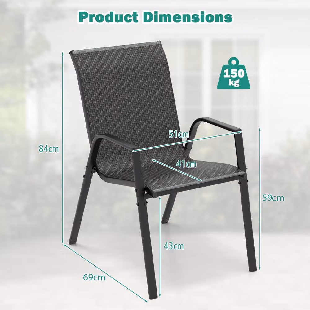 Costway Set of 4 Stackable Brown Polyrattan Patio Chairs for Garden and Outdoor Use – 2