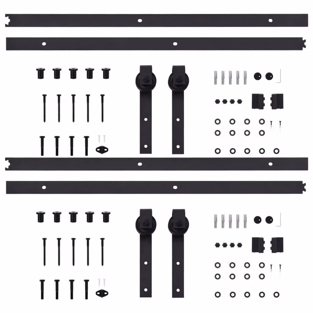 Berkfield Home Sliding Door Hardware Kit, 2-Piece Steel Set in Black, 200 cm – 3
