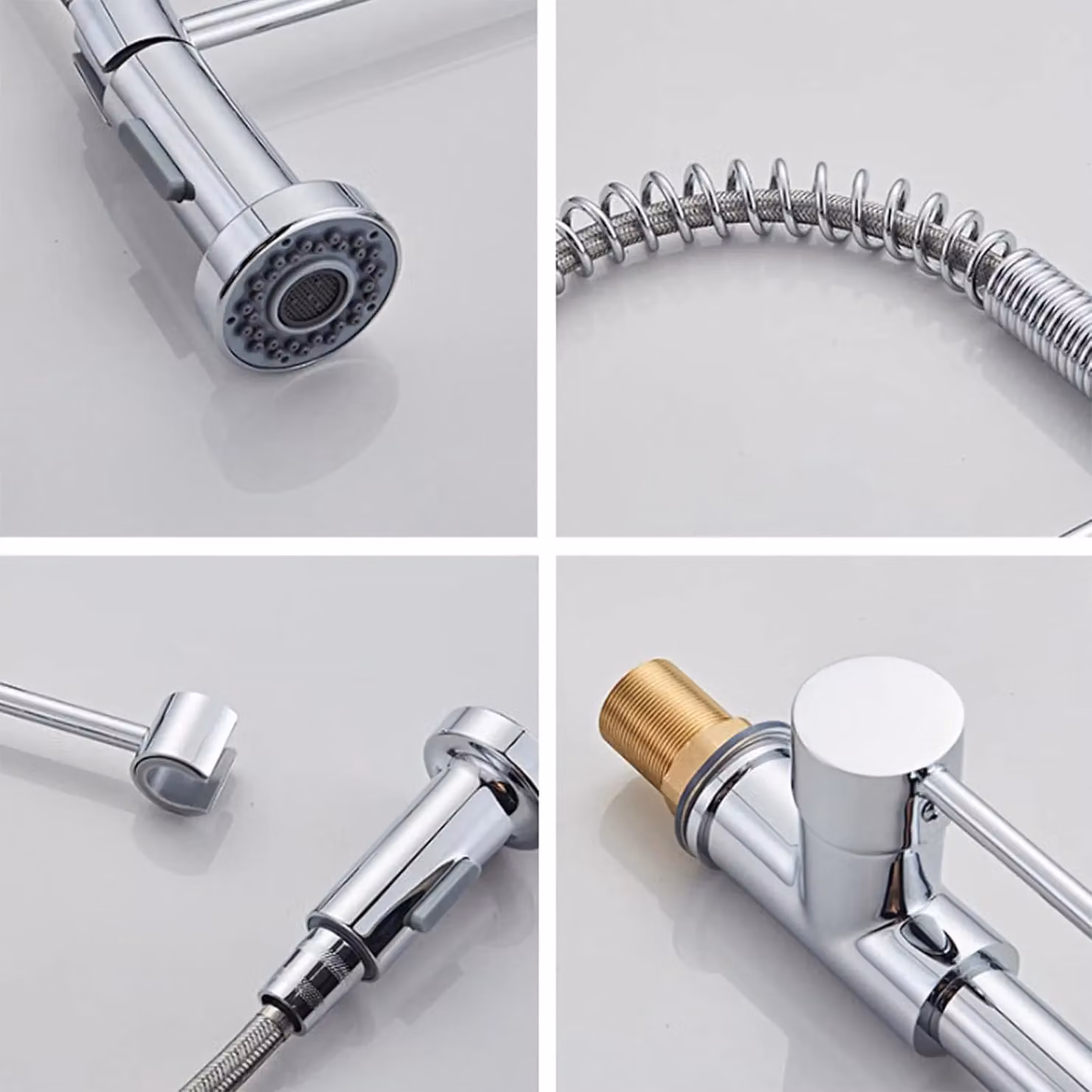 Nes Home Single Lever Kitchen Mixer Sink Tap with Pull Out Spout and Spray Function in Chrome Metallic Silver – 2