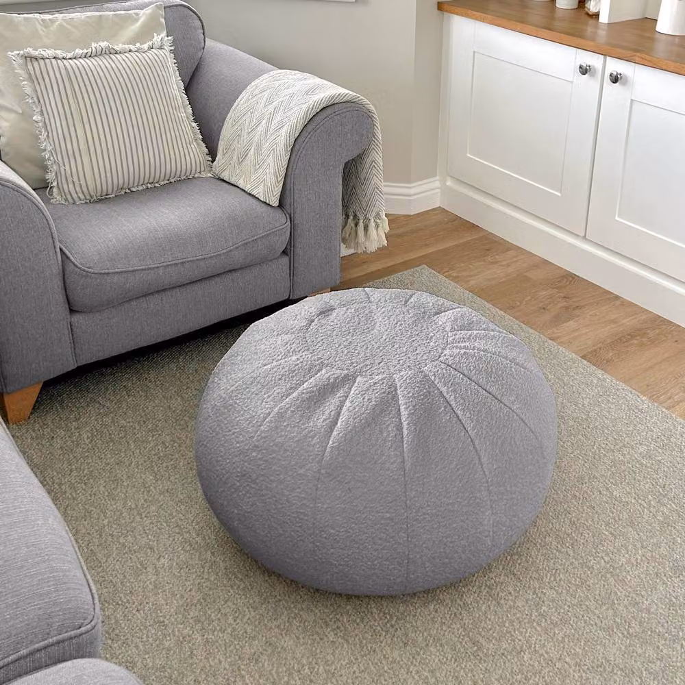 rucomfy Indoor Snug Pouffe Grey Fabric Bean Bag Footstool – 3