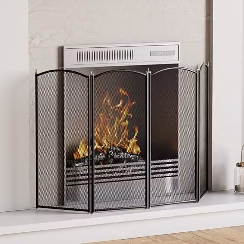 Fire Vida Stanton 4 Panel Metal Spark Fire Guard in Black