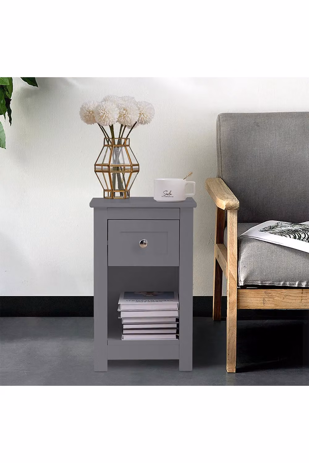 Living and Home Modern One Drawer Small Side Table in Grey – 2