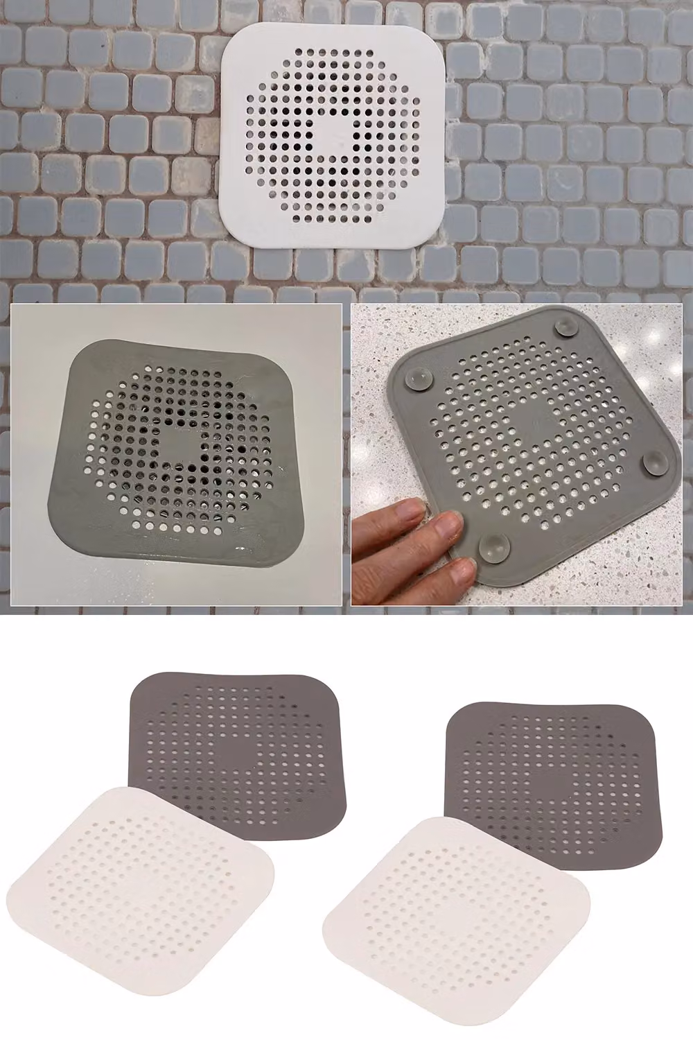 Neel Blue 2-Piece Silicone Drain Cover Hair Catcher and Sink Strainer in White and Grey – 6
