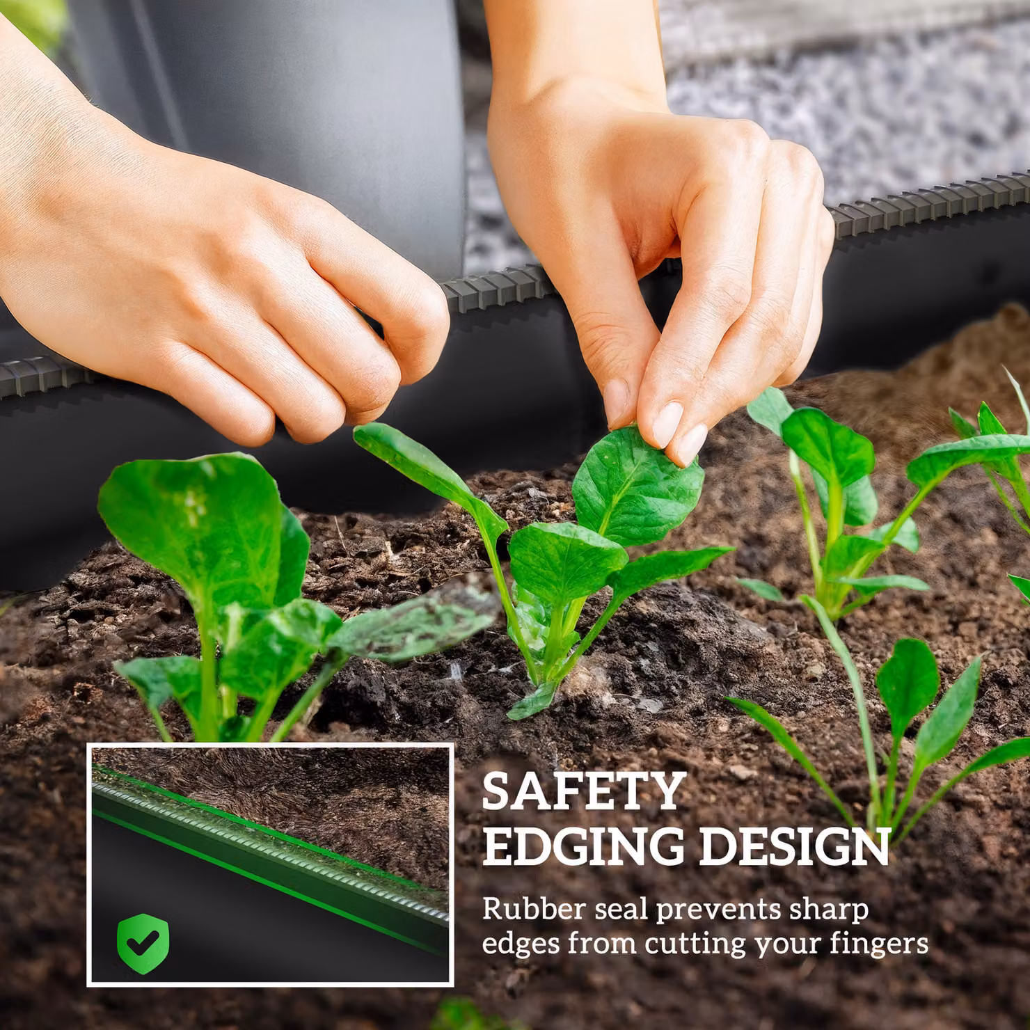 Outsunny Galvanised Steel Raised Garden Bed with Safety Edging, Black, W: 62 cm, D: 62 cm, H: 30 cm – 5