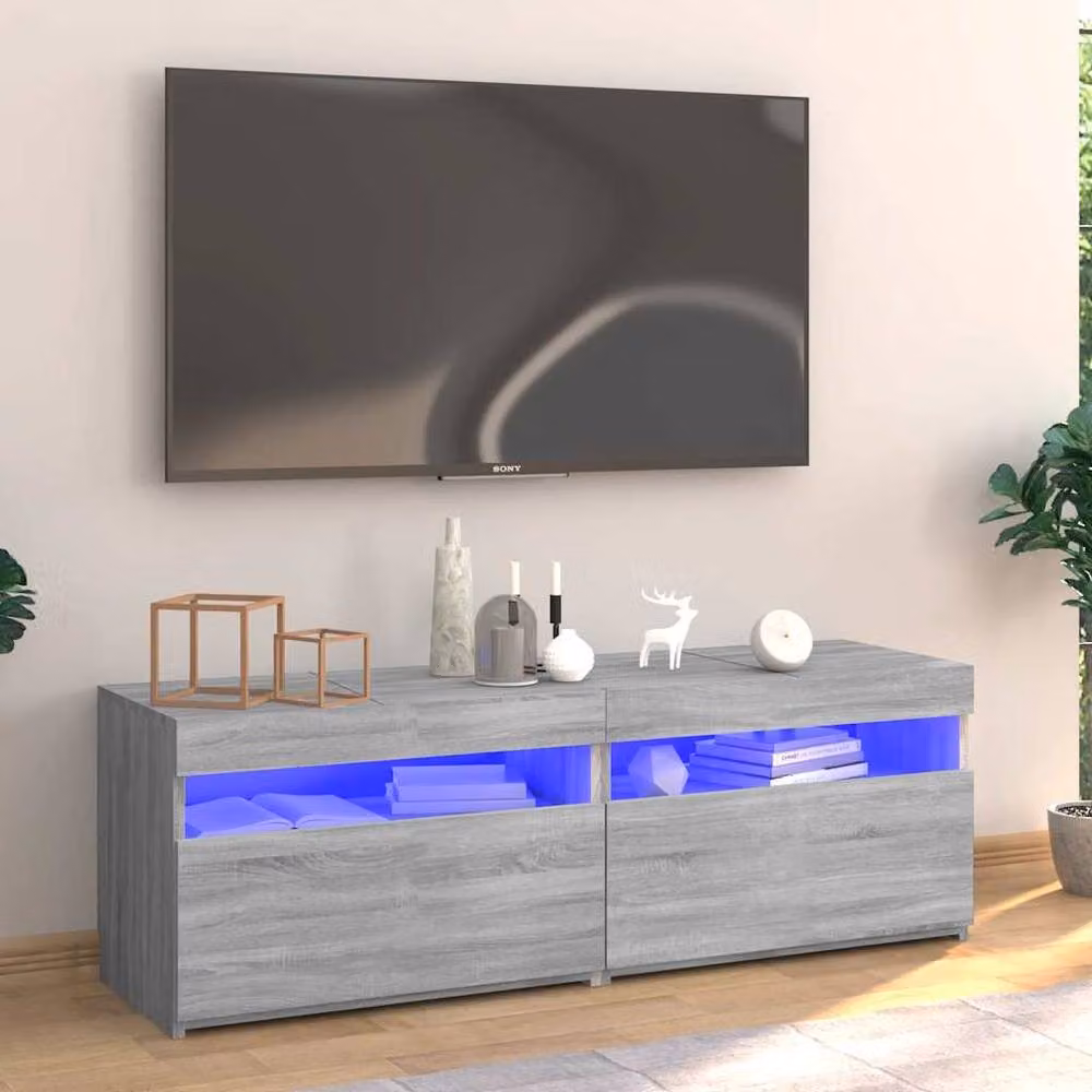 Berkfield Home Modern TV Cabinet with LED Lights in Grey Sonoma, W: 120 cm, D: 35 cm, H: 40 cm – 2