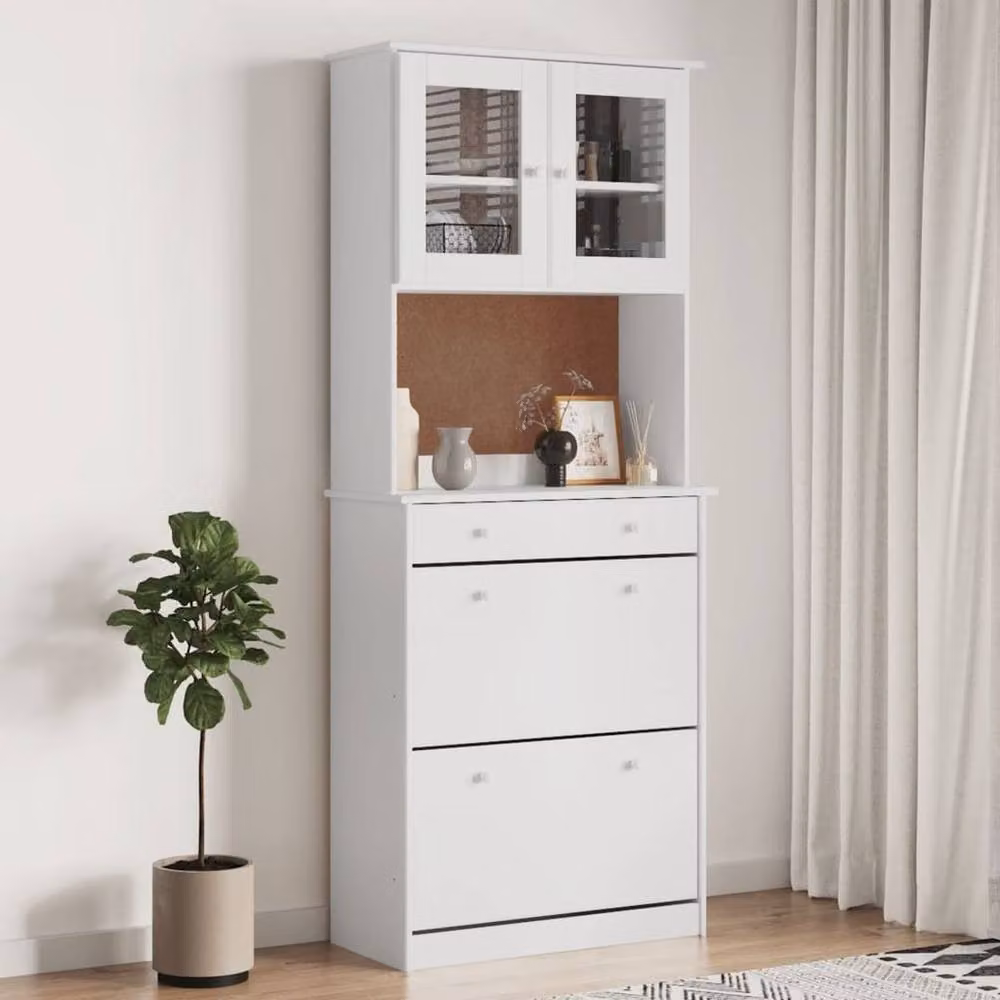 Berkfield Home ALTA White Highboard in Solid Pine with Glass Doors, W/D/H: 77 x 35 x 188 cm – 2