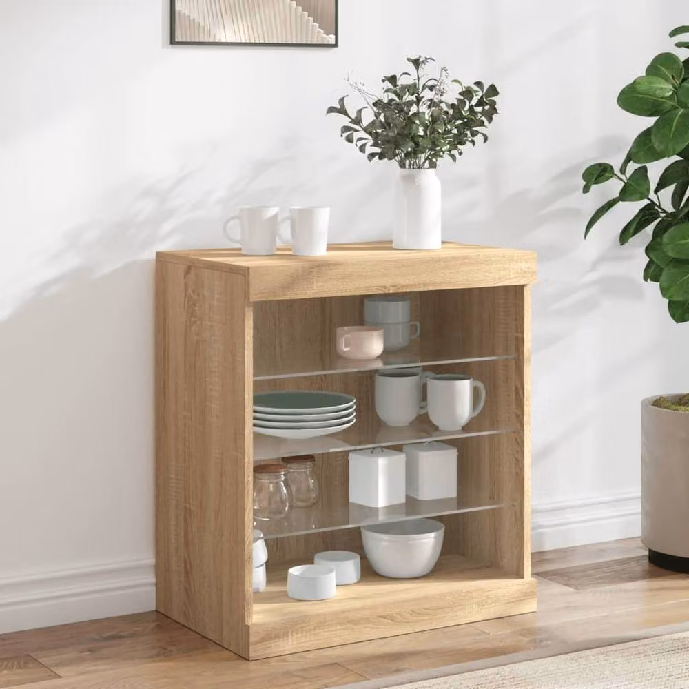Berkfield Home Modern Sideboard with Integrated LED Lights in Sonoma Oak Brown, W: 60.5 cm, D: 37 cm, H: 67 cm – 2