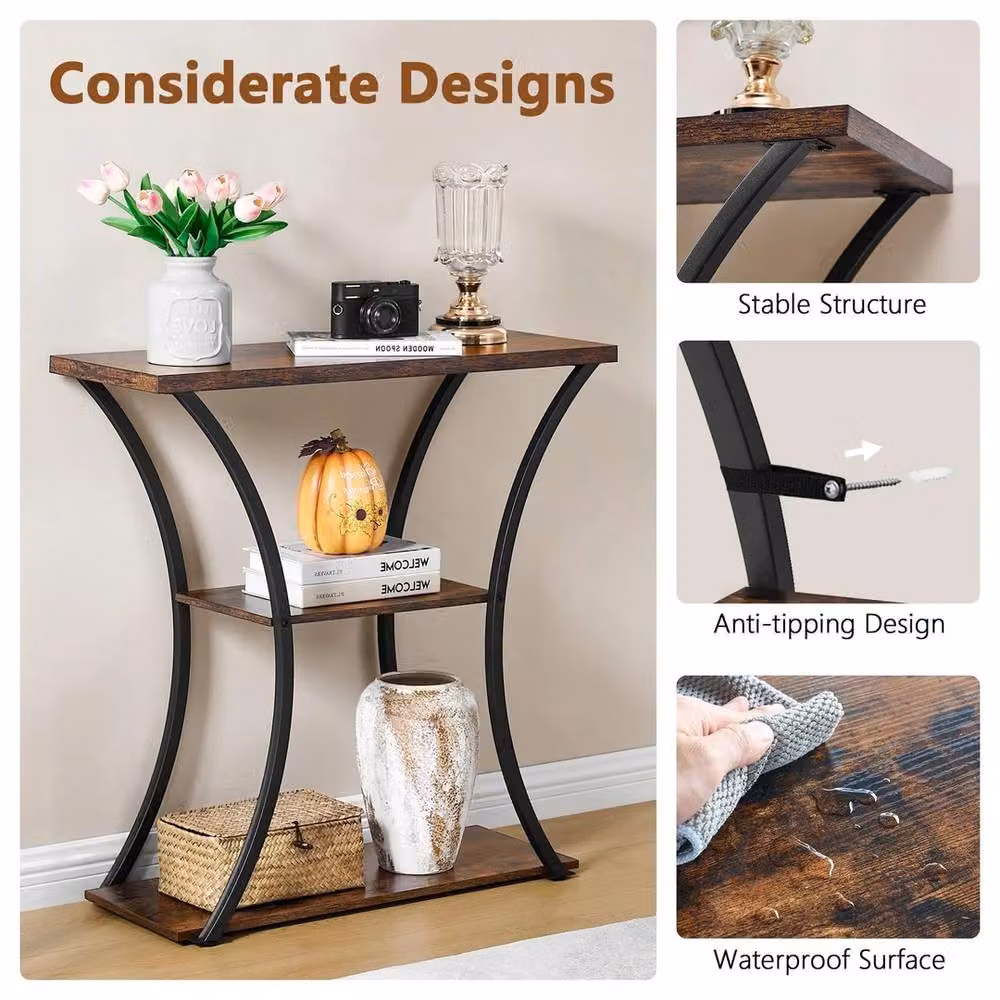 FORGEVIO 3 Tier Rustic Console Table in Brown and Black, W/D/H: 80 x 30 x 80 cm – 4