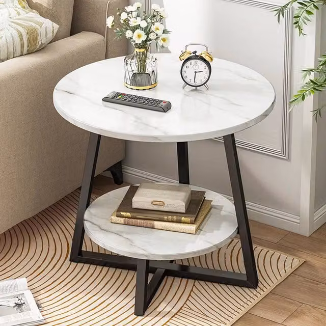 EONLION 2 Tier White Modern Sofa Side End Table, W/D/H: 48 x 48 x 55 cm