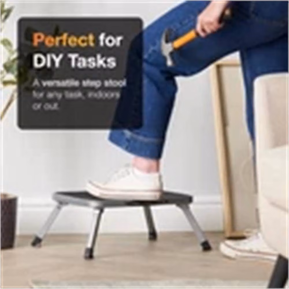 Nordara Grey Steel Foldable Step Ladder with Handle and Rubber Feet – 3