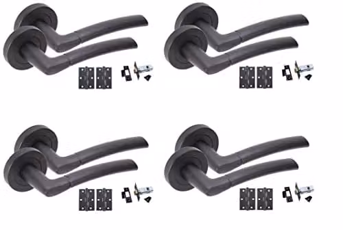 Golden Grace Indiana Lever Door Handles in Matt Black Finish, 4 Pairs